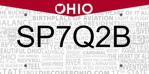 SP7Q2B Ohio License Plate