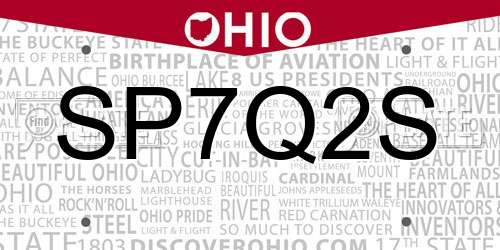 SP7Q2S Ohio License Plate
