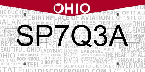 SP7Q3A Ohio License Plate