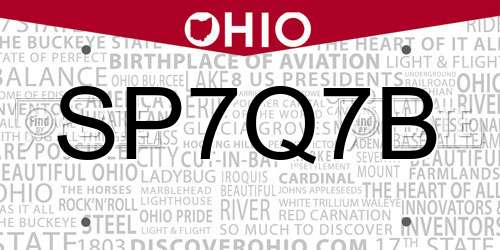 SP7Q7B Ohio License Plate