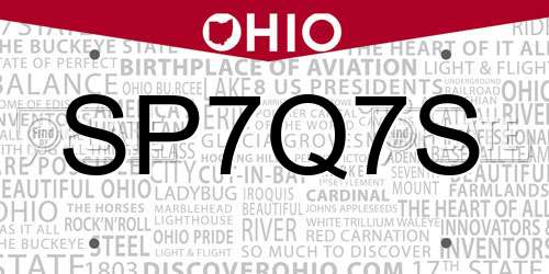 SP7Q7S Ohio License Plate