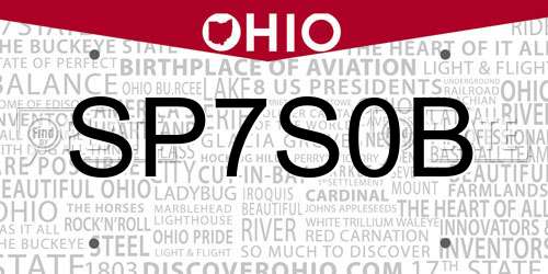 SP7S0B Ohio License Plate