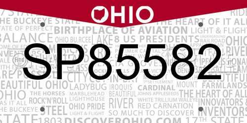 SP85582 Ohio License Plate