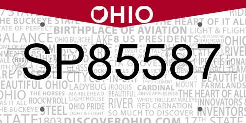 SP85587 Ohio License Plate