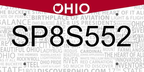 SP8S552 Ohio License Plate