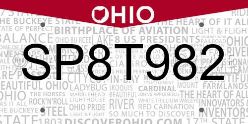 SP8T982 Ohio License Plate
