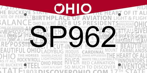 SP962 Ohio License Plate