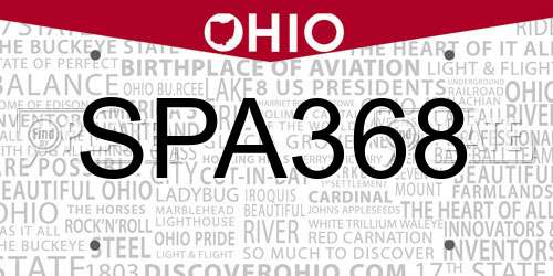 SPA368 Ohio License Plate