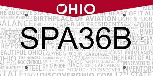 SPA36B Ohio License Plate