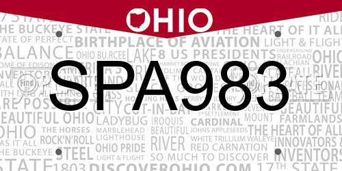 SPA983 Ohio License Plate