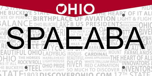 SPAEABA Ohio License Plate