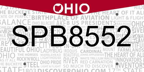 SPB8552 Ohio License Plate