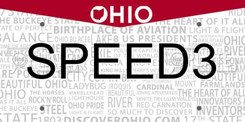 SPEED3 Ohio License Plate