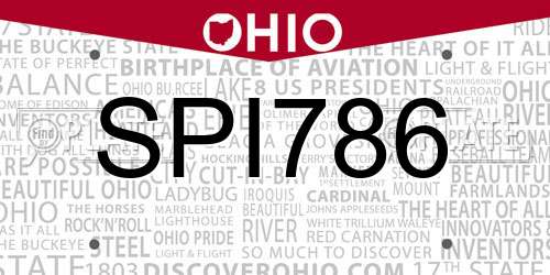 SPI786 Ohio License Plate