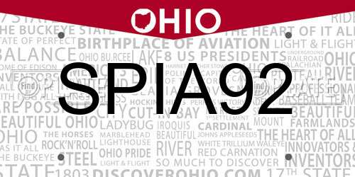 SPIA92 Ohio License Plate