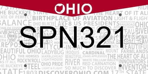 SPN321 Ohio License Plate
