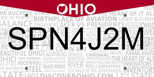 SPN4J2M Ohio License Plate