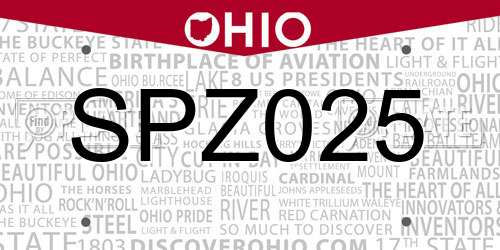 SPZ025 Ohio License Plate