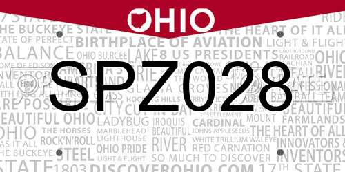 SPZ028 Ohio License Plate