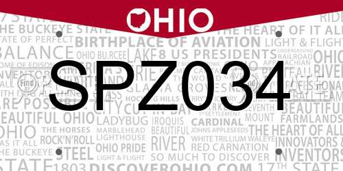 SPZ034 Ohio License Plate