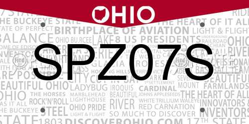 SPZ07S Ohio License Plate