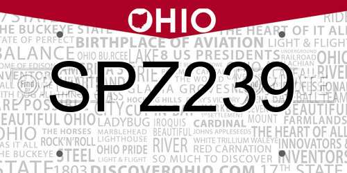 SPZ239 Ohio License Plate