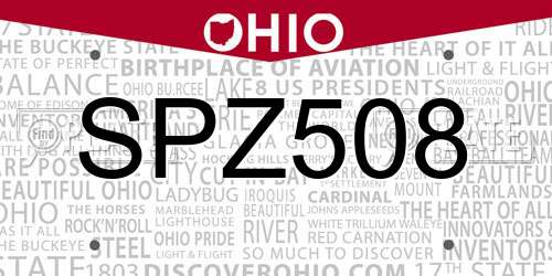 SPZ508 Ohio License Plate