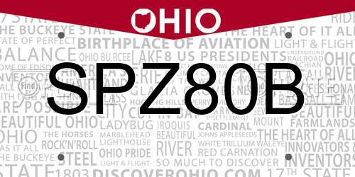 SPZ80B Ohio License Plate