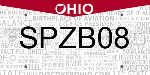SPZB08 Ohio License Plate