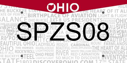 SPZS08 Ohio License Plate