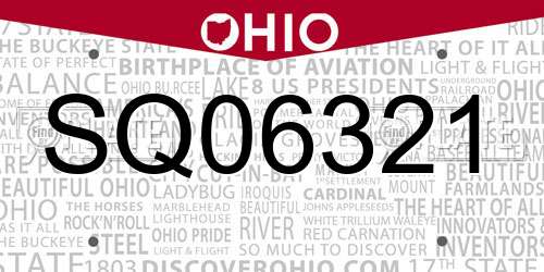 SQ06321 Ohio License Plate