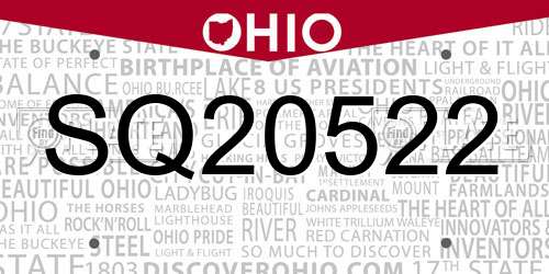 SQ20522 Ohio License Plate