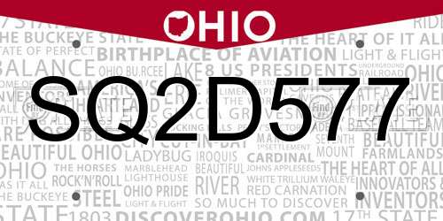 SQ2D577 Ohio License Plate