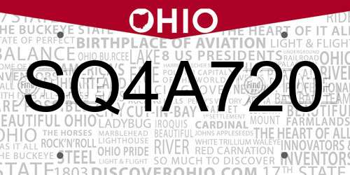 SQ4A720 Ohio License Plate