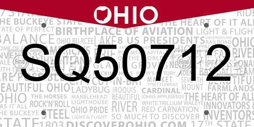 SQ50712 Ohio License Plate