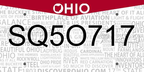 SQ5O717 Ohio License Plate