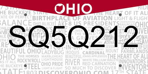 SQ5Q212 Ohio License Plate