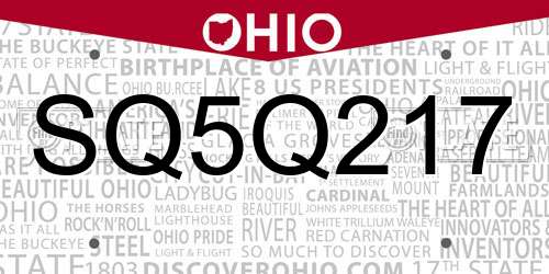 SQ5Q217 Ohio License Plate