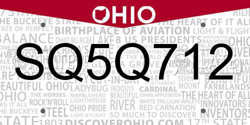 SQ5Q712 Ohio License Plate