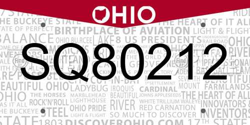 SQ80212 Ohio License Plate