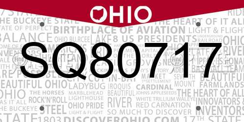 SQ80717 Ohio License Plate