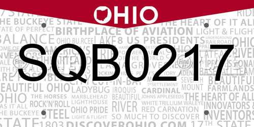 SQB0217 Ohio License Plate
