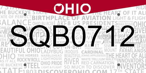 SQB0712 Ohio License Plate