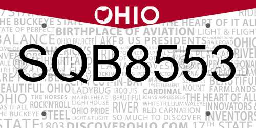 SQB8553 Ohio License Plate