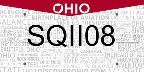 SQII08 Ohio License Plate