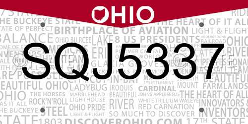 SQJ5337 Ohio License Plate