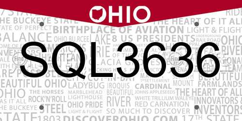 SQL3636 Ohio License Plate