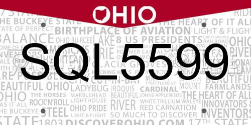 SQL5599 Ohio License Plate