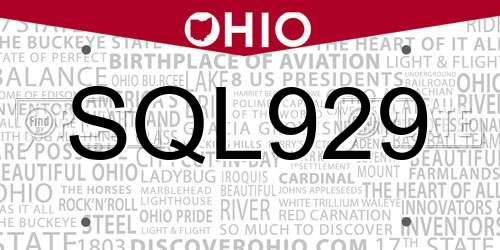 SQL929 Ohio License Plate