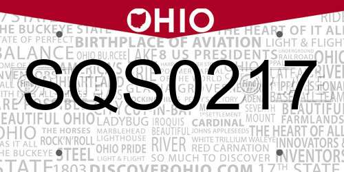 SQS0217 Ohio License Plate